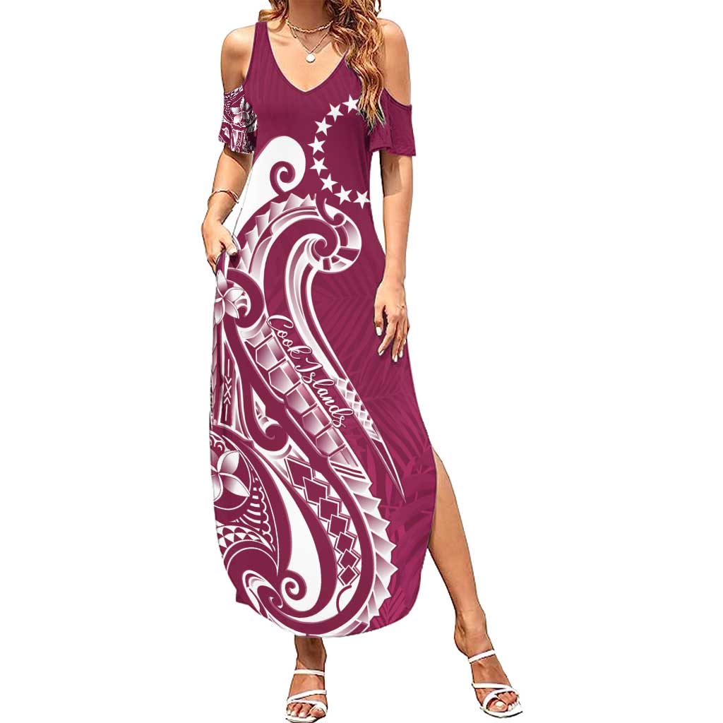 Kia Orana Cook Islands Family Matching Summer Maxi Dress and Hawaiian Shirt Maroon Plumeria Tropical Waves LT7 Mom's Dress Maroon - Polynesian Pride