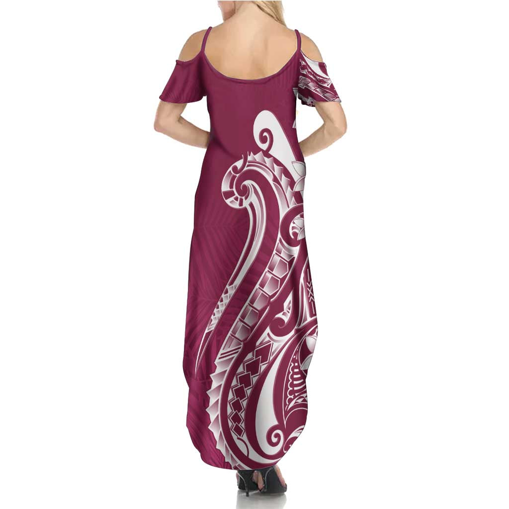 Kia Orana Cook Islands Family Matching Summer Maxi Dress and Hawaiian Shirt Maroon Plumeria Tropical Waves LT7 - Polynesian Pride