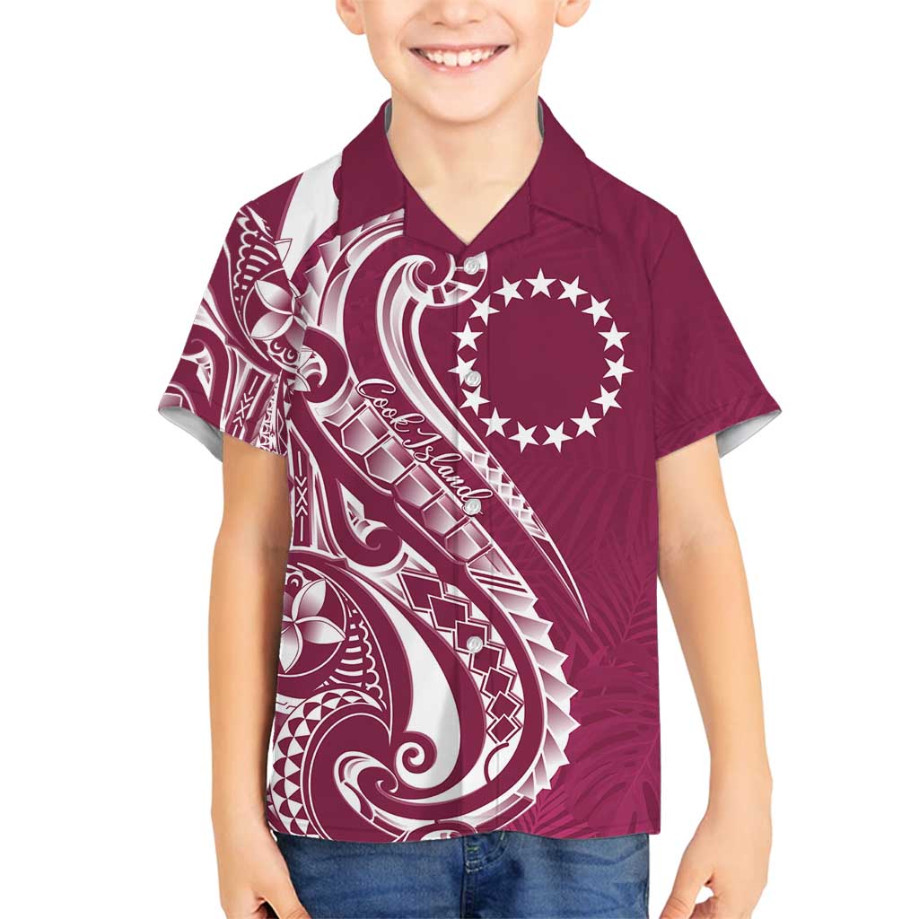 Kia Orana Cook Islands Family Matching Tank Maxi Dress and Hawaiian Shirt Maroon Plumeria Tropical Waves LT7 Son's Shirt Maroon - Polynesian Pride