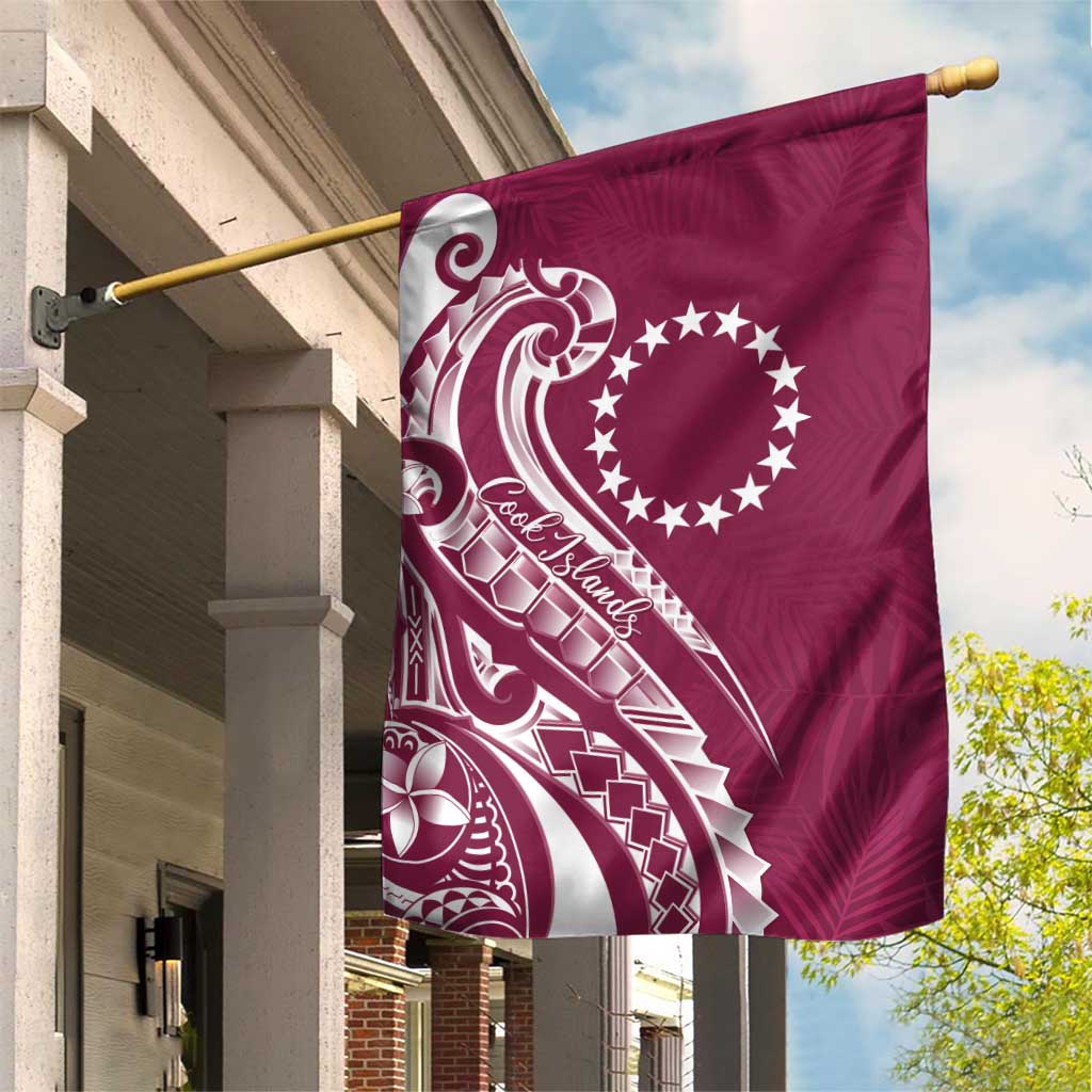 Kia Orana Cook Islands Garden Flag Maroon Plumeria Tropical Waves LT7 House Flag Maroon - Polynesian Pride