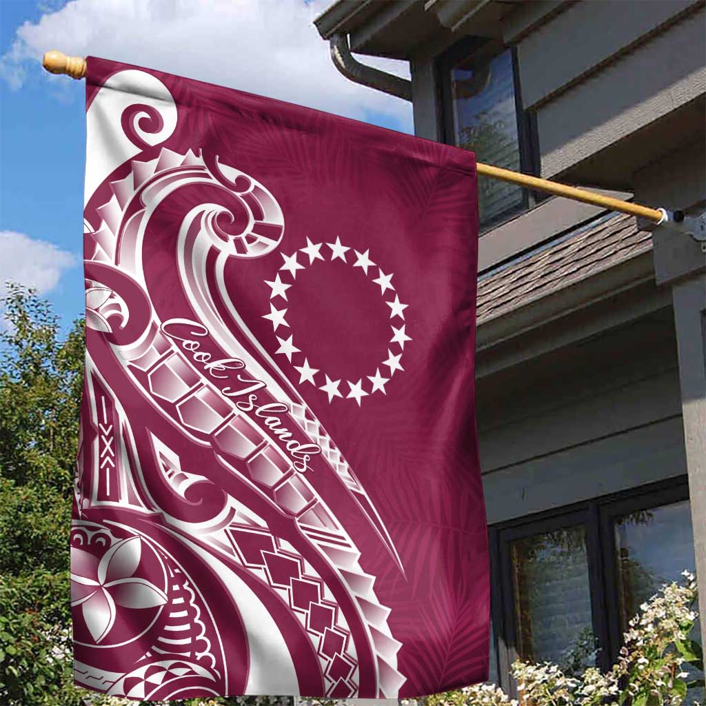 Kia Orana Cook Islands Garden Flag Maroon Plumeria Tropical Waves LT7 - Polynesian Pride