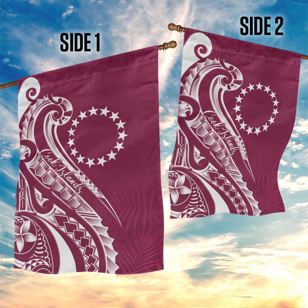 Kia Orana Cook Islands Garden Flag Maroon Plumeria Tropical Waves LT7 - Polynesian Pride