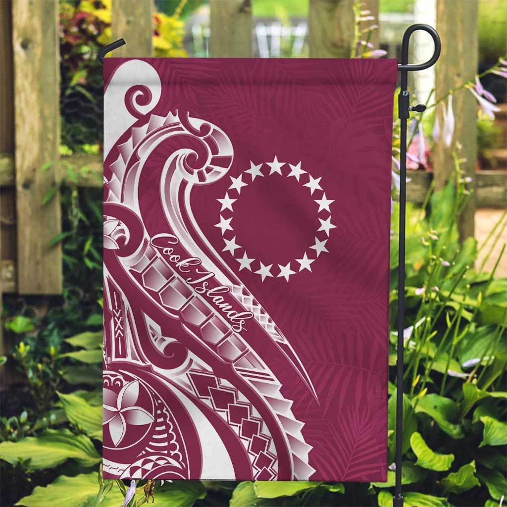 Kia Orana Cook Islands Garden Flag Maroon Plumeria Tropical Waves LT7 Garden Flag Maroon - Polynesian Pride
