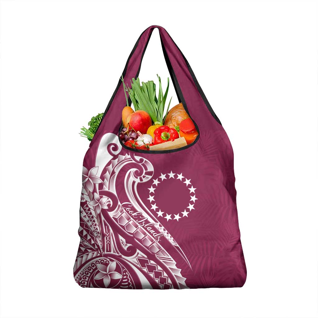 Kia Orana Cook Islands Grocery Bag Maroon Plumeria Tropical Waves LT7 1-pack One Size Maroon - Polynesian Pride