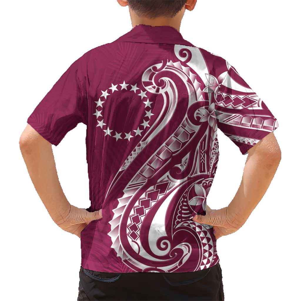 Kia Orana Cook Islands Hawaiian Shirt Maroon Plumeria Tropical Waves - Polynesian Pride