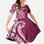 Kia Orana Cook Islands Kid Short Sleeve Dress Maroon Plumeria Tropical Waves - Polynesian Pride