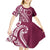Kia Orana Cook Islands Kid Short Sleeve Dress Maroon Plumeria Tropical Waves - Polynesian Pride