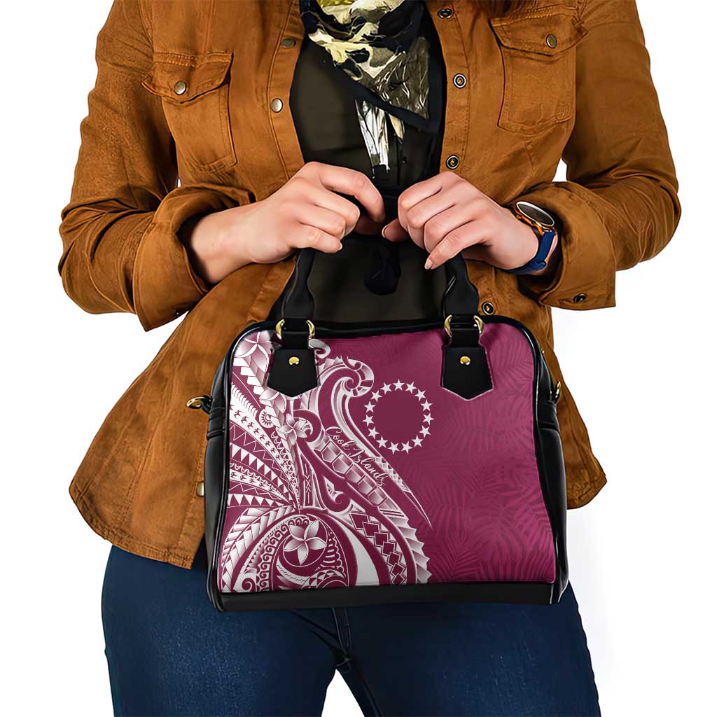 Kia Orana Cook Islands Shoulder Handbag Maroon Plumeria Tropical Waves - Polynesian Pride