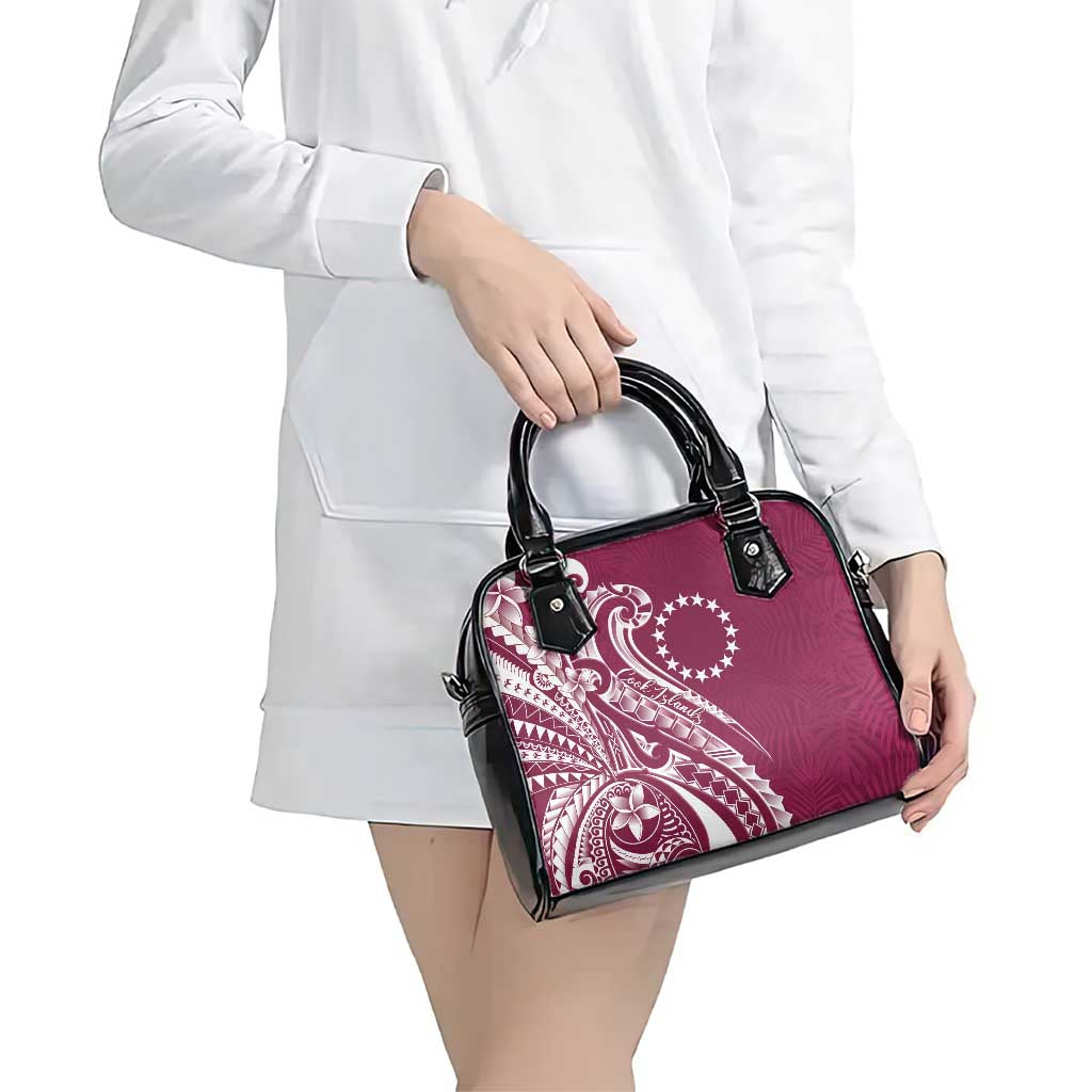 Kia Orana Cook Islands Shoulder Handbag Maroon Plumeria Tropical Waves - Polynesian Pride