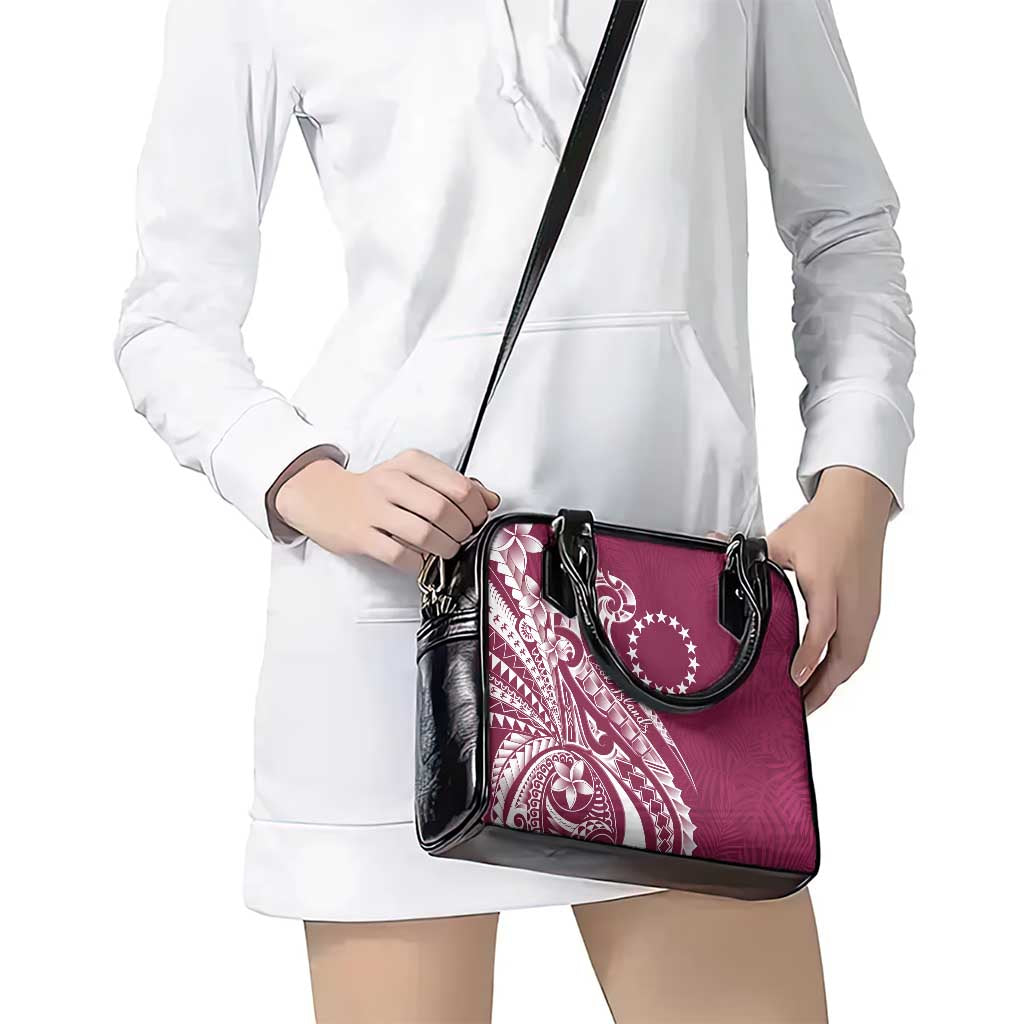 Kia Orana Cook Islands Shoulder Handbag Maroon Plumeria Tropical Waves - Polynesian Pride