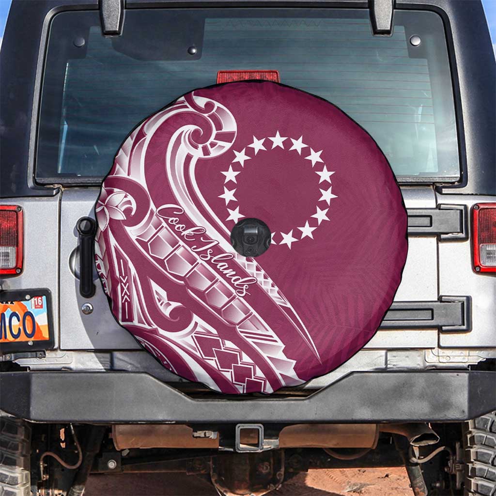 Kia Orana Cook Islands Spare Tire Cover Maroon Plumeria Tropical Waves - Polynesian Pride