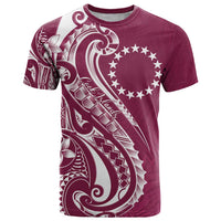 Kia Orana Cook Islands T Shirt Maroon Plumeria Tropical Waves - Polynesian Pride