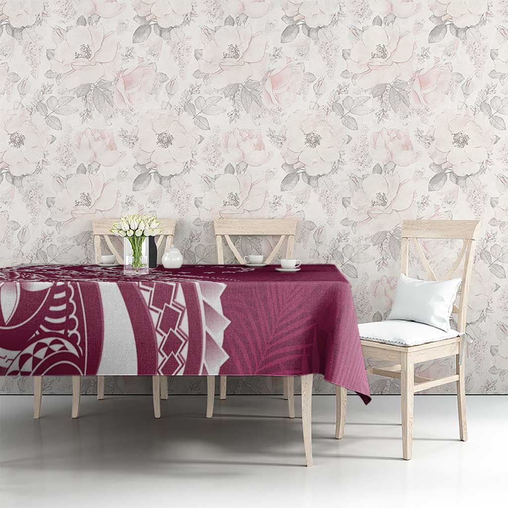 Kia Orana Cook Islands Tablecloth Maroon Plumeria Tropical Waves - Polynesian Pride