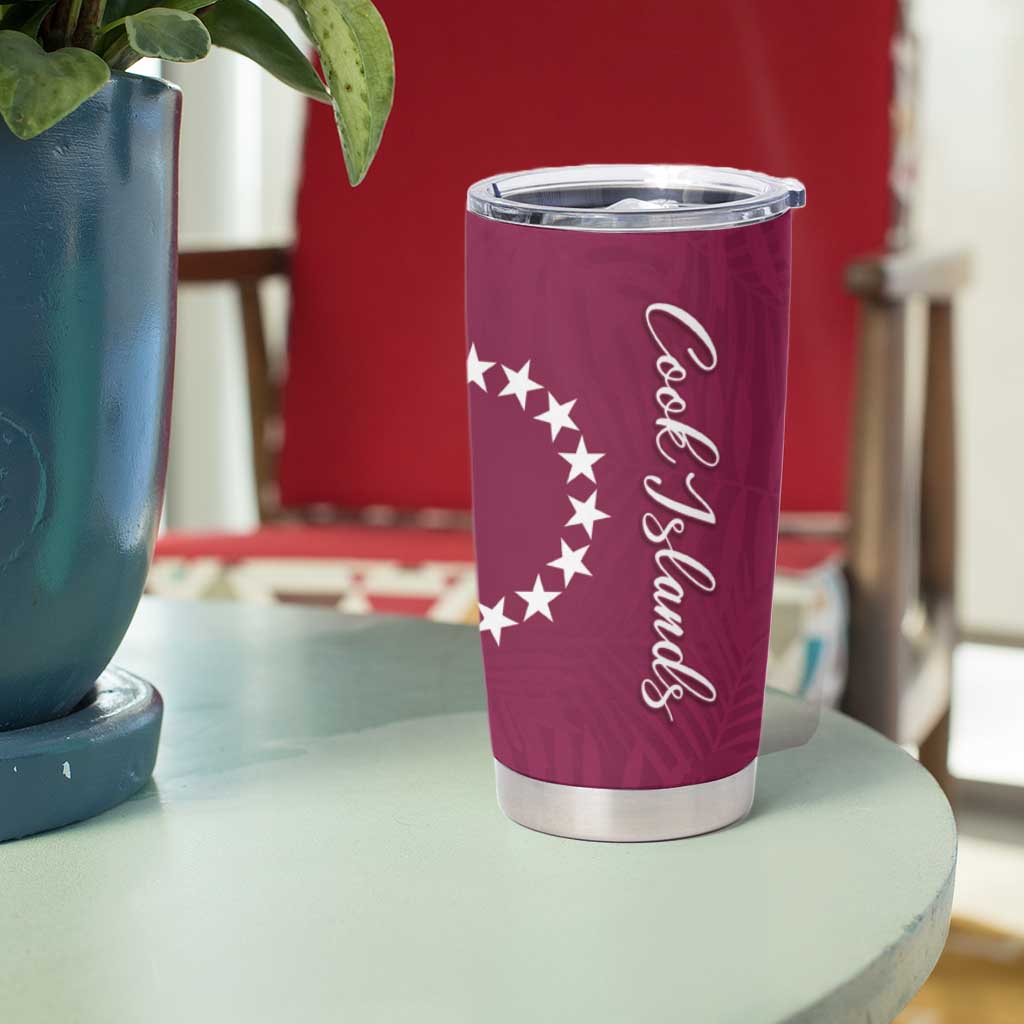 Kia Orana Cook Islands Tumbler Cup Maroon Plumeria Tropical Waves - Polynesian Pride