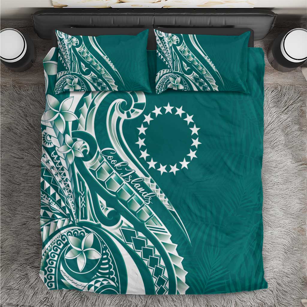 Kia Orana Cook Islands Bedding Set Teal Plumeria Tropical Waves - Polynesian Pride