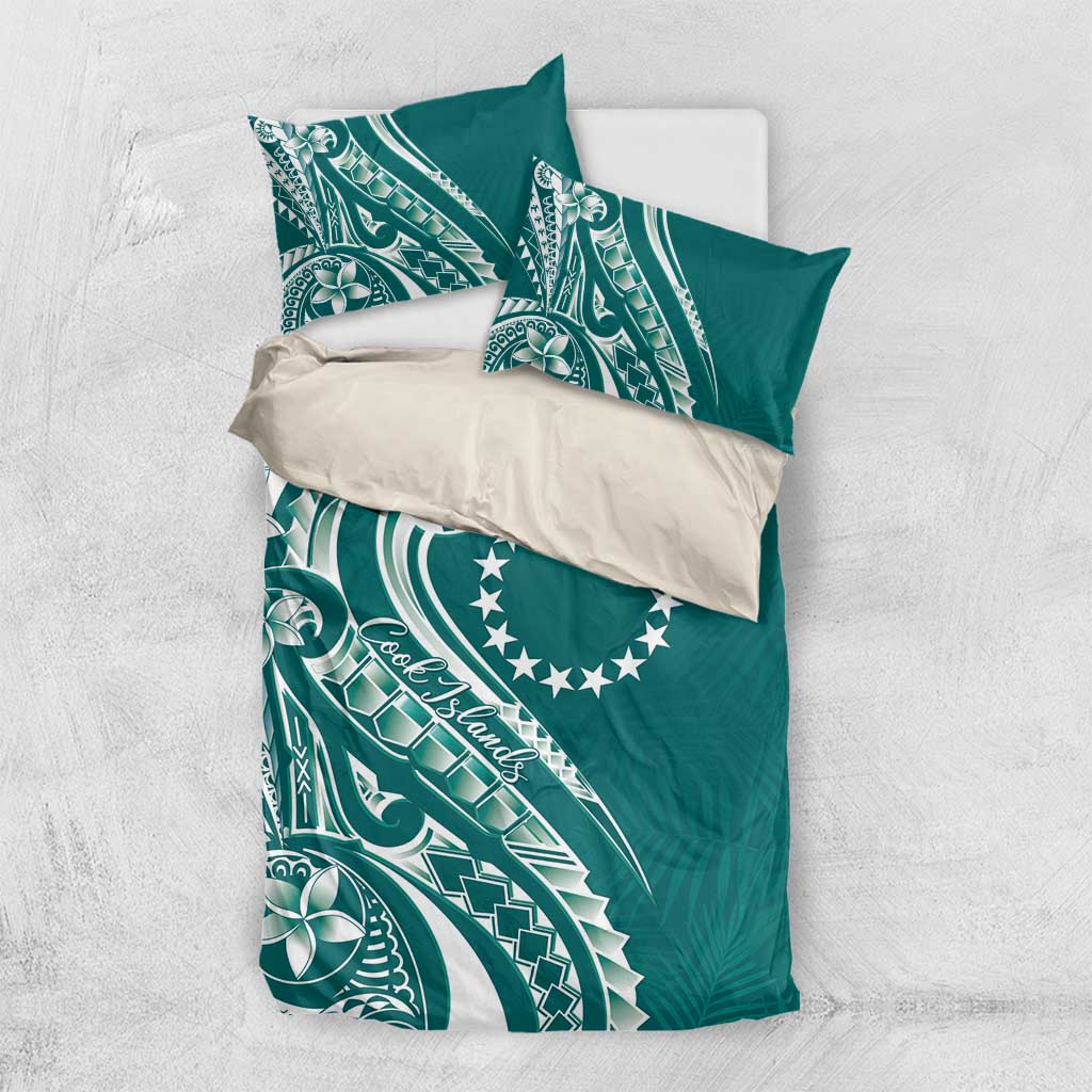 Kia Orana Cook Islands Bedding Set Teal Plumeria Tropical Waves - Polynesian Pride