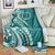 Kia Orana Cook Islands Blanket Teal Plumeria Tropical Waves - Polynesian Pride