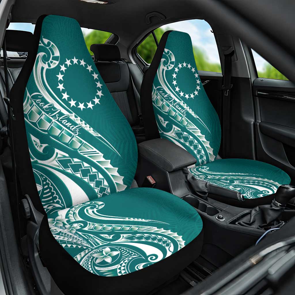 Kia Orana Cook Islands Car Seat Cover Teal Plumeria Tropical Waves - Polynesian Pride