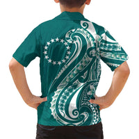 Kia Orana Cook Islands Family Matching Long Sleeve Bodycon Dress and Hawaiian Shirt Teal Plumeria Tropical Waves LT7 - Polynesian Pride