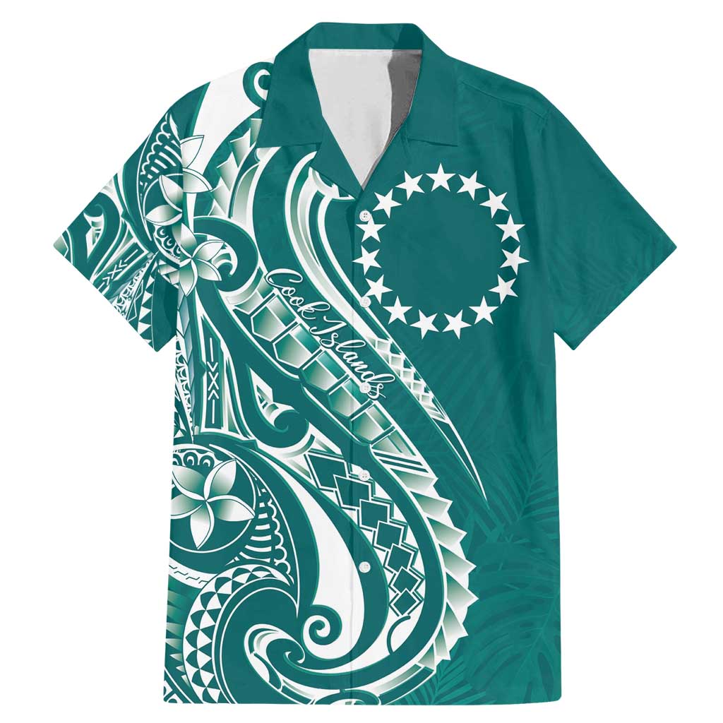 Kia Orana Cook Islands Family Matching Mermaid Dress and Hawaiian Shirt Teal Plumeria Tropical Waves LT7 Dad's Shirt - Short Sleeve Teal - Polynesian Pride