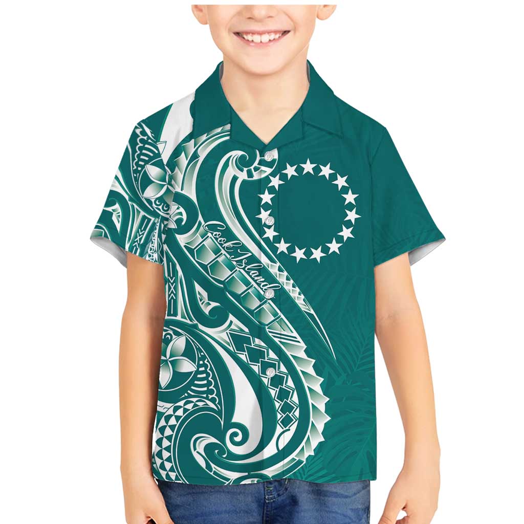 Kia Orana Cook Islands Family Matching Mermaid Dress and Hawaiian Shirt Teal Plumeria Tropical Waves LT7 Son's Shirt Teal - Polynesian Pride