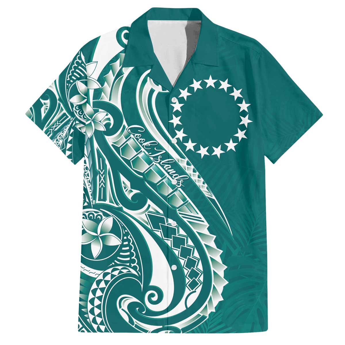 Kia Orana Cook Islands Family Matching Off The Shoulder Long Sleeve Dress and Hawaiian Shirt Teal Plumeria Tropical Waves LT7 Dad's Shirt - Short Sleeve Teal - Polynesian Pride