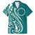 Kia Orana Cook Islands Family Matching Off The Shoulder Long Sleeve Dress and Hawaiian Shirt Teal Plumeria Tropical Waves - Polynesian Pride