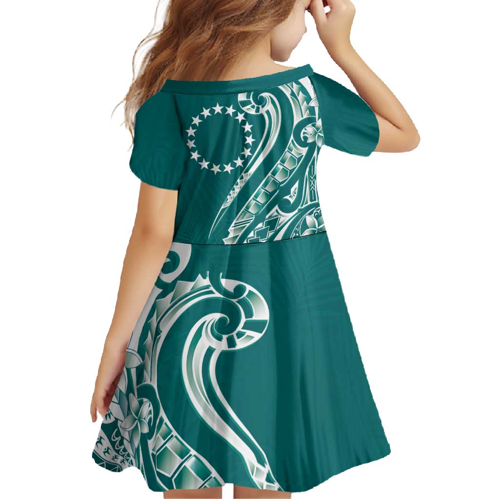 Kia Orana Cook Islands Family Matching Off Shoulder Maxi Dress and Hawaiian Shirt Teal Plumeria Tropical Waves LT7 - Polynesian Pride