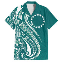 Kia Orana Cook Islands Family Matching Off Shoulder Short Dress and Hawaiian Shirt Teal Plumeria Tropical Waves LT7 Dad's Shirt - Short Sleeve Teal - Polynesian Pride