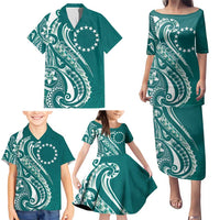Kia Orana Cook Islands Family Matching Puletasi and Hawaiian Shirt Teal Plumeria Tropical Waves LT7 - Polynesian Pride