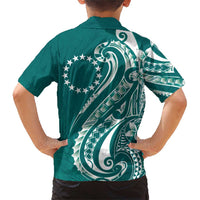 Kia Orana Cook Islands Family Matching Short Sleeve Bodycon Dress and Hawaiian Shirt Teal Plumeria Tropical Waves LT7 - Polynesian Pride