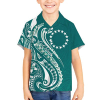 Kia Orana Cook Islands Family Matching Summer Maxi Dress and Hawaiian Shirt Teal Plumeria Tropical Waves LT7 Son's Shirt Teal - Polynesian Pride