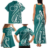 Kia Orana Cook Islands Family Matching Tank Maxi Dress and Hawaiian Shirt Teal Plumeria Tropical Waves LT7 - Polynesian Pride