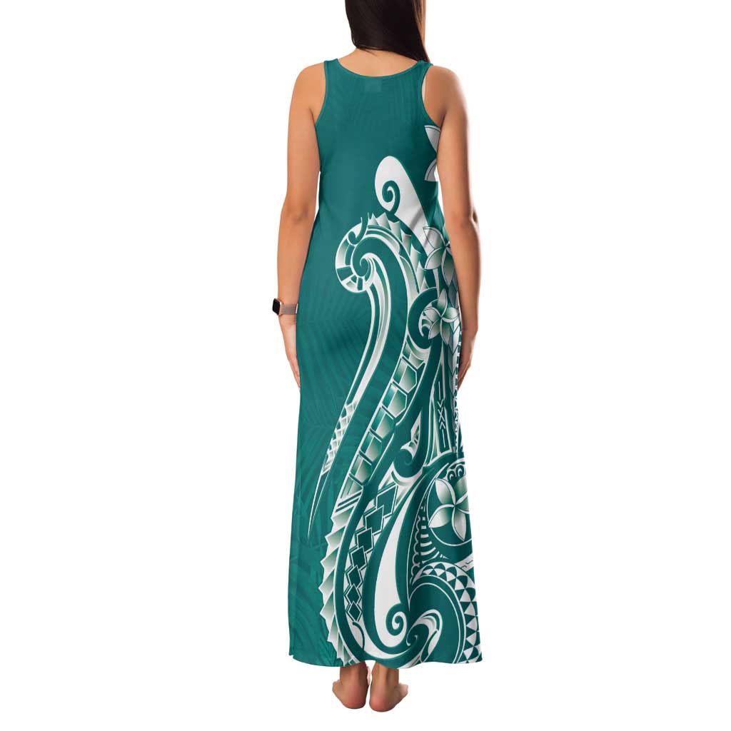 Kia Orana Cook Islands Family Matching Tank Maxi Dress and Hawaiian Shirt Teal Plumeria Tropical Waves LT7 - Polynesian Pride