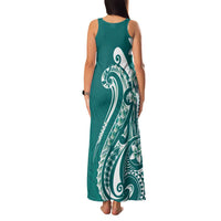 Kia Orana Cook Islands Family Matching Tank Maxi Dress and Hawaiian Shirt Teal Plumeria Tropical Waves LT7 - Polynesian Pride