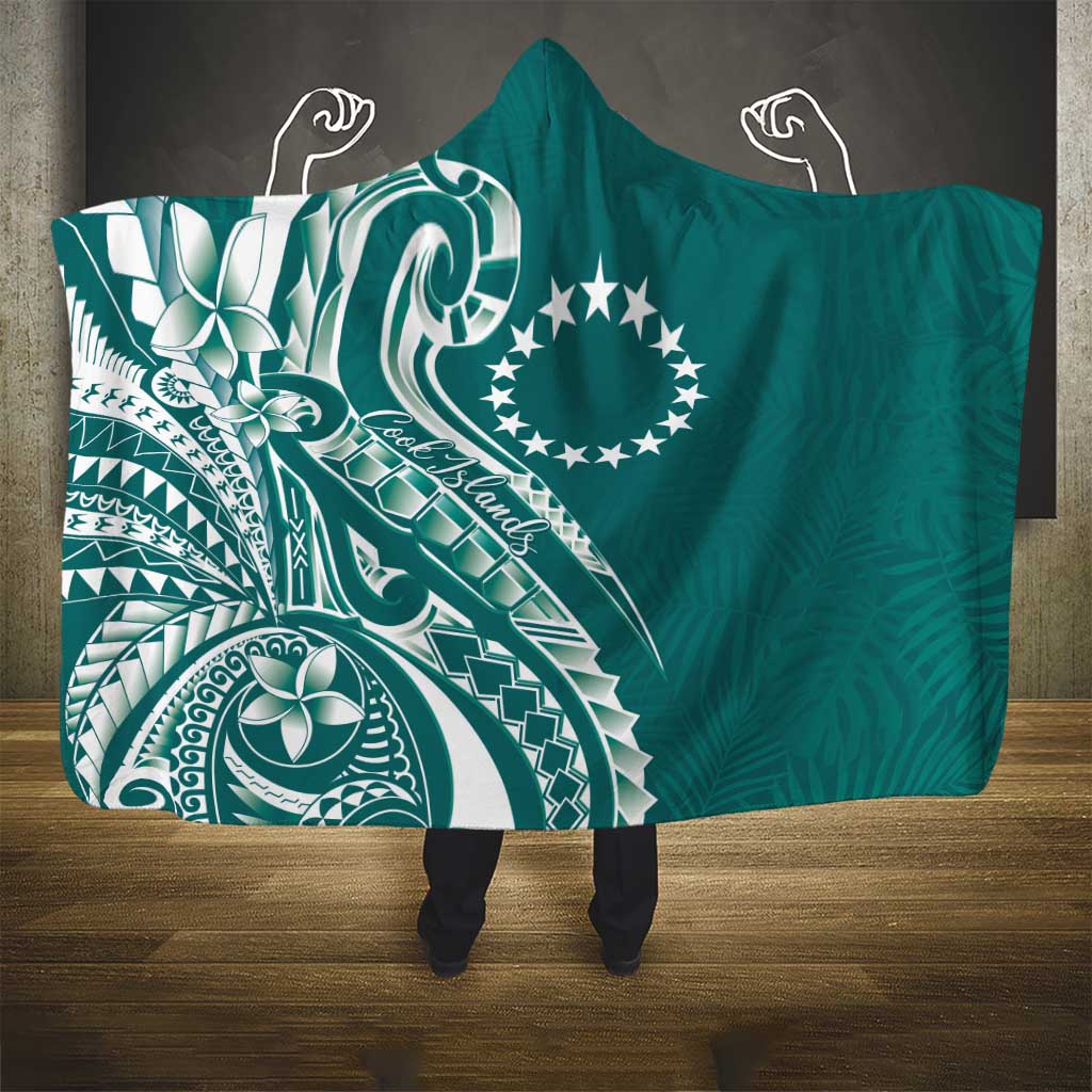 Kia Orana Cook Islands Hooded Blanket Teal Plumeria Tropical Waves - Polynesian Pride
