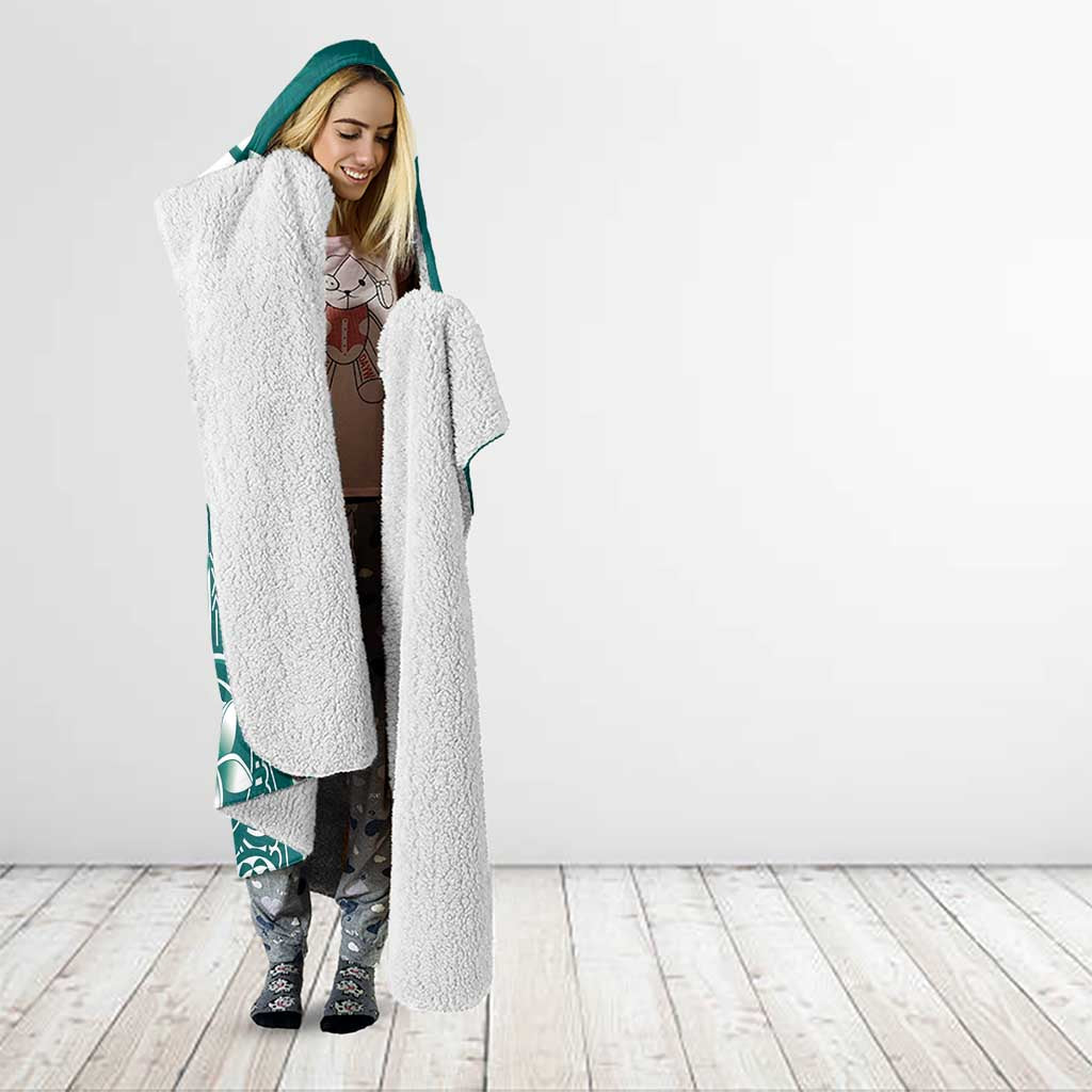 Kia Orana Cook Islands Hooded Blanket Teal Plumeria Tropical Waves - Polynesian Pride