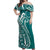 Kia Orana Cook Islands Off Shoulder Maxi Dress Teal Plumeria Tropical Waves - Polynesian Pride