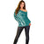 Kia Orana Cook Islands Off Shoulder Sweater Teal Plumeria Tropical Waves - Polynesian Pride