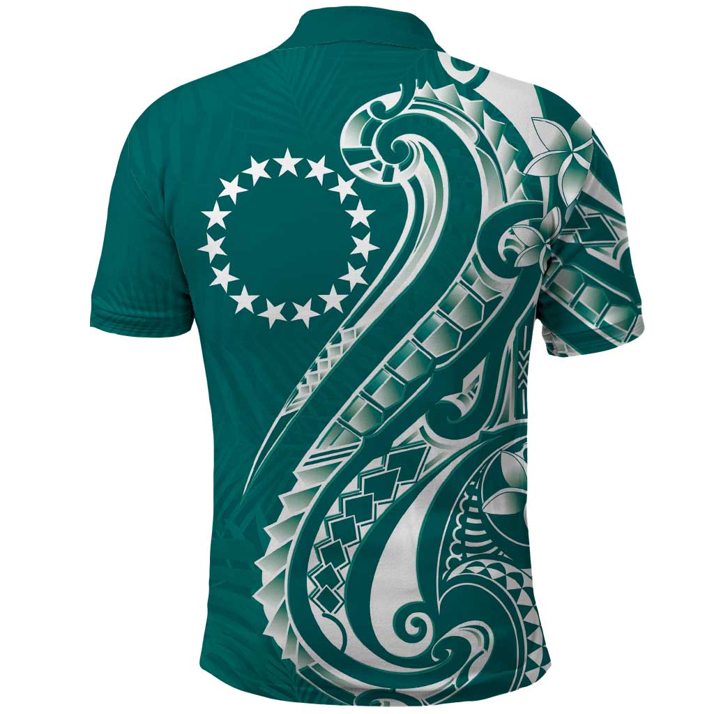 Kia Orana Cook Islands Polo Shirt Teal Plumeria Tropical Waves - Polynesian Pride