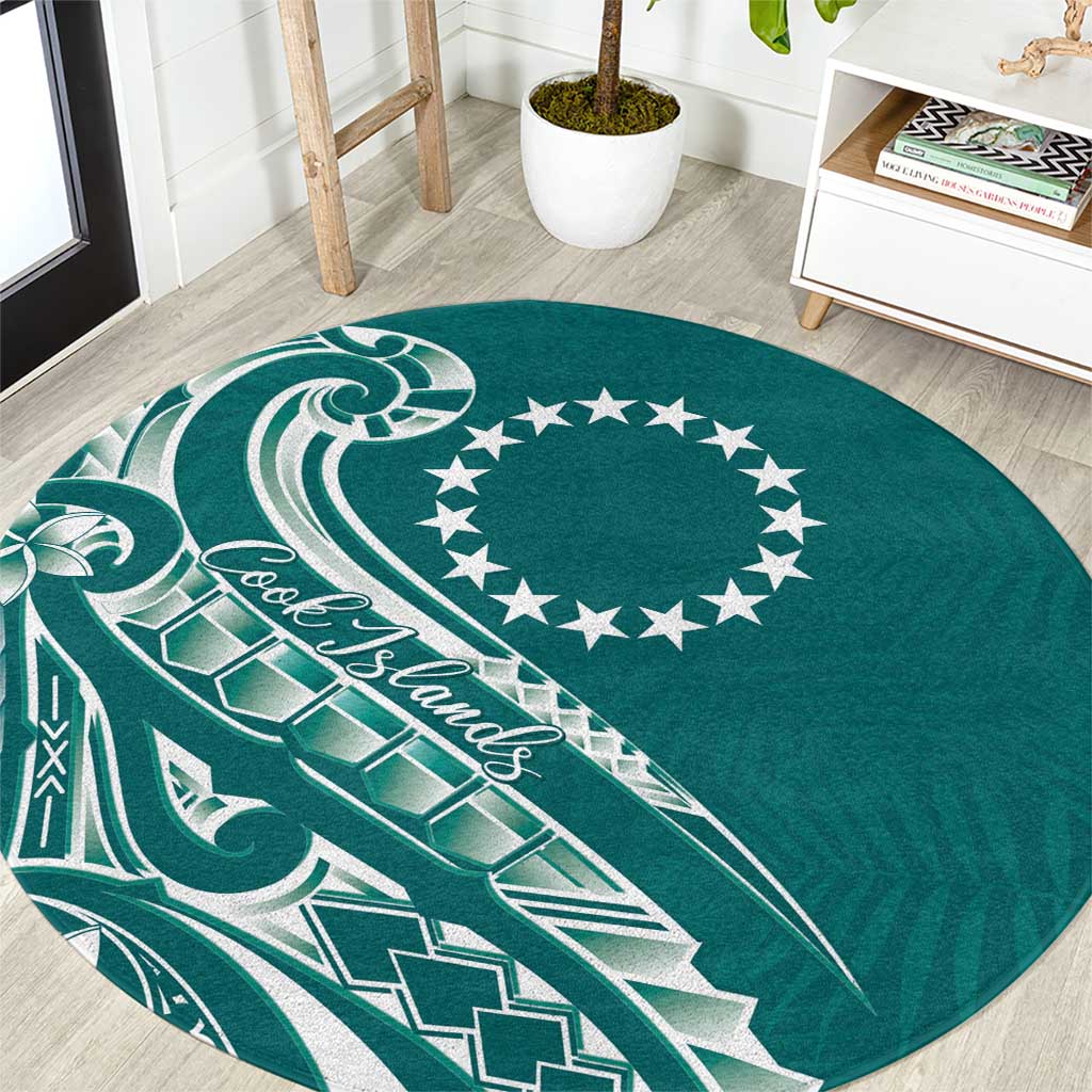 Kia Orana Cook Islands Round Carpet Teal Plumeria Tropical Waves LT7 Teal - Polynesian Pride