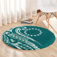 Kia Orana Cook Islands Round Carpet Teal Plumeria Tropical Waves LT7 - Polynesian Pride
