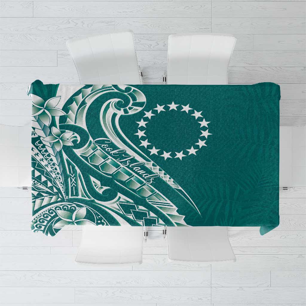 Kia Orana Cook Islands Tablecloth Teal Plumeria Tropical Waves - Polynesian Pride