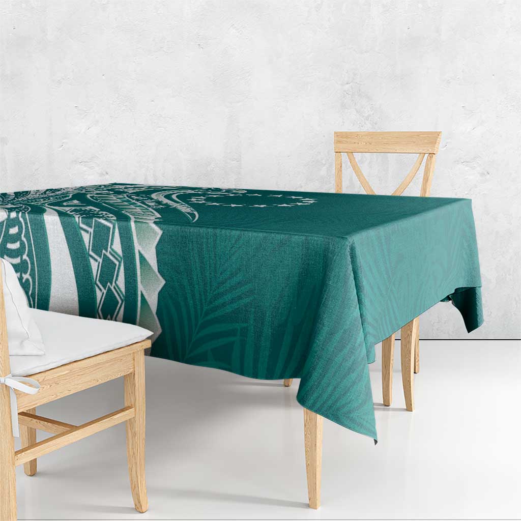Kia Orana Cook Islands Tablecloth Teal Plumeria Tropical Waves - Polynesian Pride