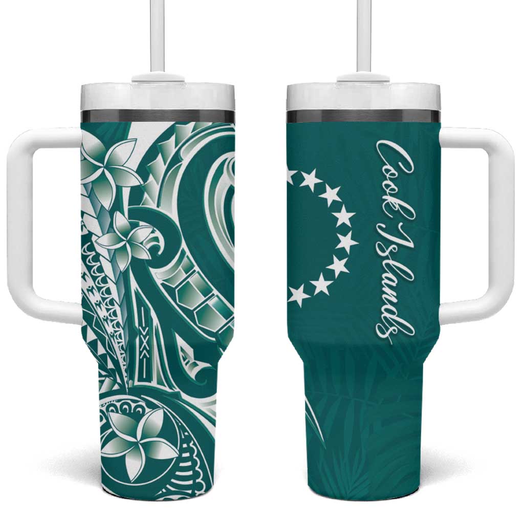 Kia Orana Cook Islands Tumbler With Handle Teal Plumeria Tropical Waves LT7 One Size: 40 oz Teal - Polynesian Pride