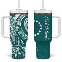 Kia Orana Cook Islands Tumbler With Handle Teal Plumeria Tropical Waves LT7 One Size: 40 oz Teal - Polynesian Pride