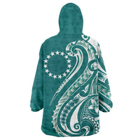 Kia Orana Cook Islands Wearable Blanket Hoodie Teal Plumeria Tropical Waves LT7 - Polynesian Pride