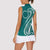 Kia Orana Cook Islands Women Sleeveless Polo Shirt Teal Plumeria Tropical Waves - Polynesian Pride
