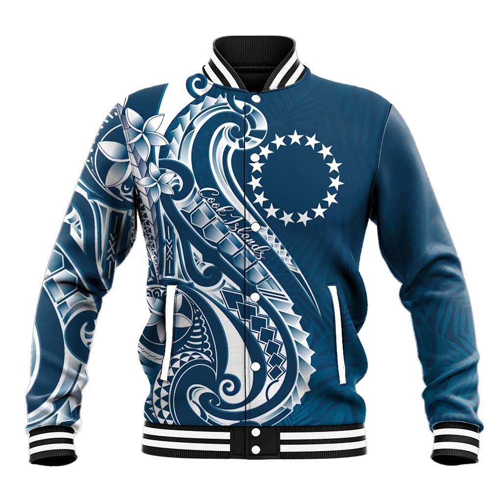 Kia Orana Cook Islands Baseball Jacket Auika Plumeria Tropical Waves - Polynesian Pride