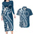 Kia Orana Cook Islands Couples Matching Long Sleeve Bodycon Dress and Hawaiian Shirt Auika Plumeria Tropical Waves - Polynesian Pride